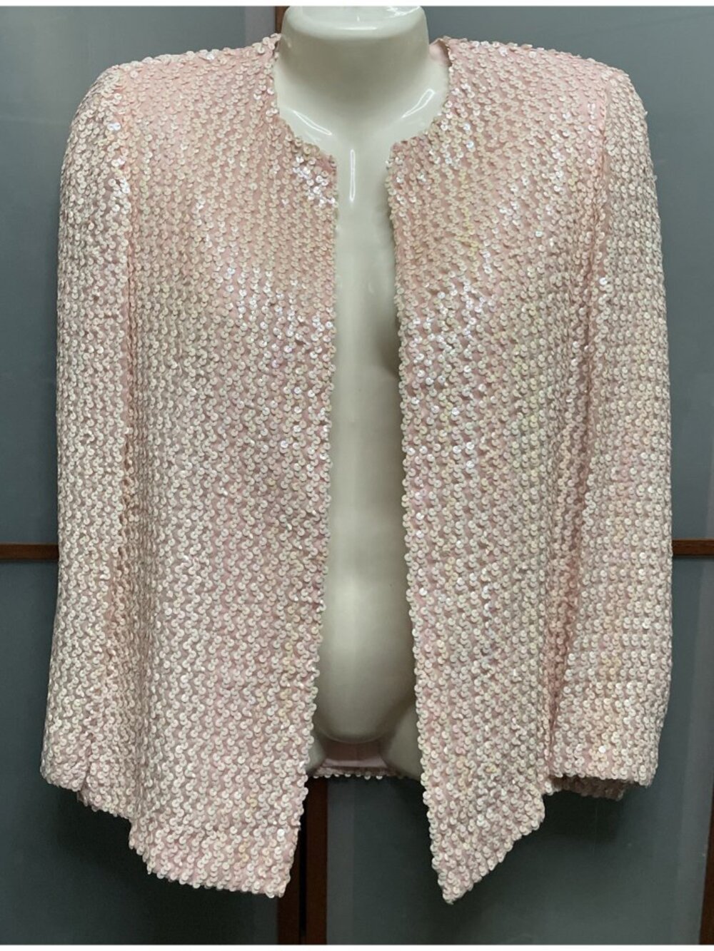 Helft’s Vintage 50s 60s Pink Chiffon Sequin Embellished Open Longsleeve Jacket